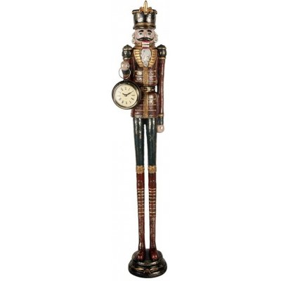Clayre & Eef Vínová vánoční dekorace Louskáček s hodinami - 10*10*66 cm – Hledejceny.cz