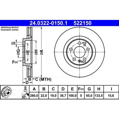Brzdový kotouč ATE 24.0322-0150 (AT 522150) - Power Disc -... | Zboží Auto