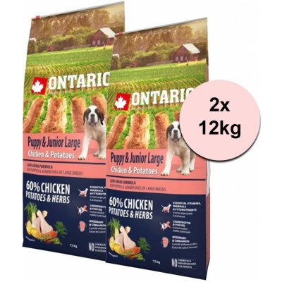 Ontario Puppy & Junior Large Chicken & Potatoes & Herbs 2 x 12 kg