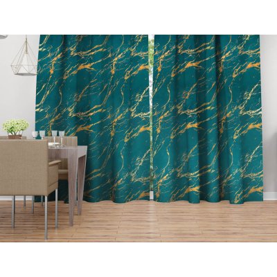 Biante Sametový závěs Isabela IBL-025 Zlatý mramor na petrolejovém - šířka 135 cm 135x150 cm – Hledejceny.cz