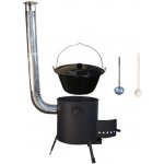 Kessel kotlík na guláš smalt 30 l speciální žáruvzdorná kotlina Plus 600 °C 42 cm poklice smalt 50 cm naběračka a vařečka 50 cm PARTY – Zboží Dáma