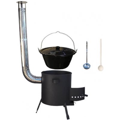 Kessel kotlík na guláš smalt 30 l speciální žáruvzdorná kotlina Plus 600 °C 42 cm poklice smalt 50 cm naběračka a vařečka 50 cm PARTY – Zboží Dáma