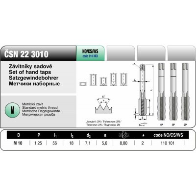 BUČOVICE TOOLS Závitník 3010 M10x1,25 SADA NO 110 101 – Hledejceny.cz