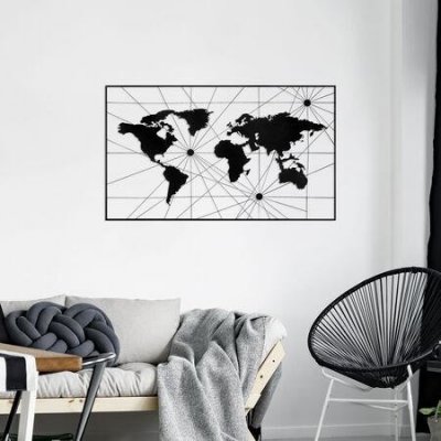 Wallity Decorative Metal Wall Accessory World Map 16 Black