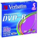 Verbatim DVD-R 4,7GB 16x, AZO, slim jewel, 5ks (43557) – Sleviste.cz