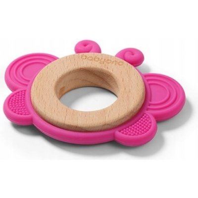 BabyOno dřevěné silikon kousátko Motýlek růžová – Zboží Mobilmania
