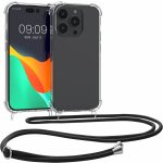 Pouzdro kwmobile Pevné silikonové Crossbody Apple iPhone 14 Pro čiré s černým popruhem přes rameno nebo na krk – Zboží Mobilmania