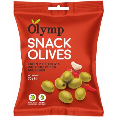 Olymp Zelené olivy bez pecky s chilli papričkou a bylinkami 70 g