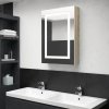Koupelnový nábytek Nabytek XL LED koupelnová skřínka se zrcadlem bílá a dub 50 x 13 x 70 cm