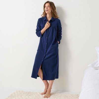 Fleecový dlouhý župan s kulatým límečkem nám. modrá – Sleviste.cz