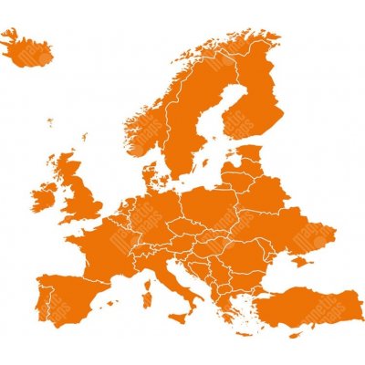 Magnetická mapa Evropy, ilustrovaná, oranžová (samolepící feretická fólie) 78 x 66 cm – Zboží Mobilmania