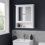 VASAGLE Nástěnná koupelnová skříňka se zrcadlem 2 dvířka bílá – Zboží Dáma