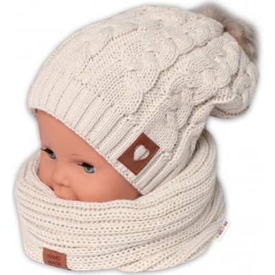 Baby Nellys Zimní pletená čepice s bambulí komínek smetanová – Zboží Dáma Baby Nellys Zimní pletená čepice s bambulí komínek smetanová – Zboží Dáma