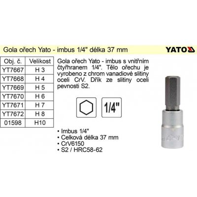 YATO Nástavec 1/4" bit Imbus H6(YT-04373) – Hledejceny.cz
