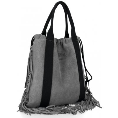 Vittoria Gotti Italské kožené dámské kabelky shopper Bag Boho Style Šedá – Zboží Mobilmania