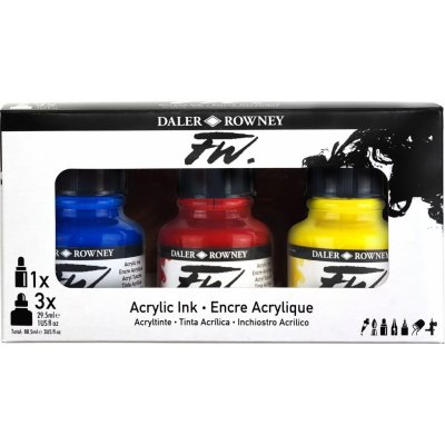 Daler Rowney FW Acrylic Ink Cardboard Box Starter Set Sada akrylových tušů 3 x 29,5 ml – Zboží Dáma
