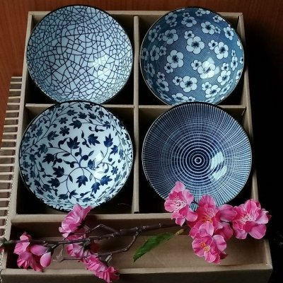 Made in Japan Souprava Japonských misek Blue Flowers 11,5 cm 4 ks v dárkovém balení – Zboží Mobilmania