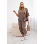 Fashionweek italská bavlněná tepláková souprava halenka krátký rukáv+ kalhoty K6727 mocca – Zboží Dáma
