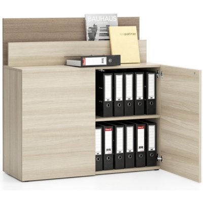 Plan Kancelářská přístavná skříňka ke stolu LAYERS, krátká, dub přírodní / dub mořený – Sleviste.cz