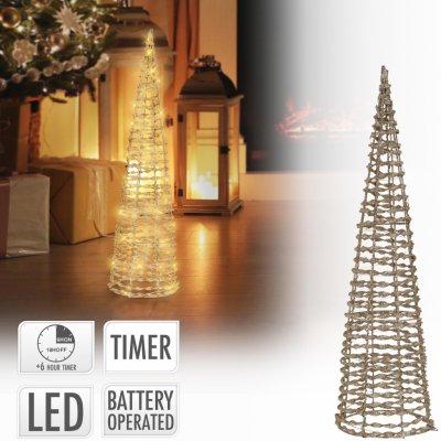 ECD Germany LED pyramidové vánoční osvětlení, 60 cm, s 30 teplými bílými LED diodami, zlaté, z kovu, s časovačem, vnitřní, na baterie, dekorace světelná pyramida vánoční dekorace – Zbozi.Blesk.cz