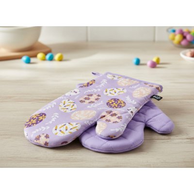 Kuchyňské bavlněné rukavice - chňapky FESTIVE EGGS fialová 100% bavlna 19x30 cm – Zboží Dáma