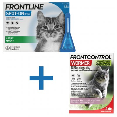 Frontline Spot-On Cat 3 x 0,5 ml a Frontcontrol Wormer 230/20 mg pro kočky 2 tbl – Hledejceny.cz