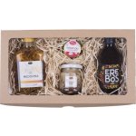 Pleva Medové mlsání Medovina z lipového medu 0,2 lKakaové boby v medu 170 gPečený čaj medová malina 60 mlPřírodní energetický drink Erebos Honey 250 mldárková sada – Zboží Dáma