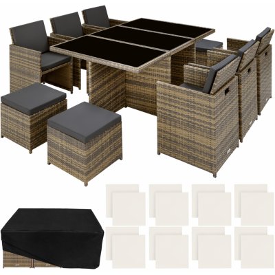 tectake 403642 zahradní ratanový nábytek new york 6+4+1 s ochranným obalem, varianta 2 přírodní – Zboží Dáma