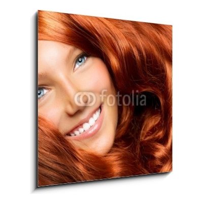 Obraz 1D - 50 x 50 cm - Beautiful Girl With Healthy Long Red Curly Hair Krásná dívka se zdravými dlouhými červenými kudrnatými vlasy – Zbozi.Blesk.cz