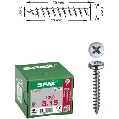 SPAX UNIVERZÁLNÍ VRUTY WIROX S PŮLKULATOU ZÁPUSTNOU HLAVOU HB 3X15MM 1000KS – Hledejceny.cz
