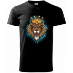 Lev kreslený s korunou Klasické pánské triko černá – Zboží Mobilmania