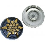 Skleněný knoflík s květinovým motivem, motiv zlatý, se spodním pokovem – Sleviste.cz