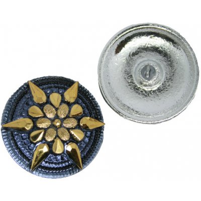 Skleněný knoflík s květinovým motivem, motiv zlatý, se spodním pokovem – Sleviste.cz