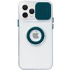 Pouzdro a kryt na mobilní telefon Pouzdro Appleking transparentní s držákem na prst akou kamery iPhone 14 Pro - petrolejové