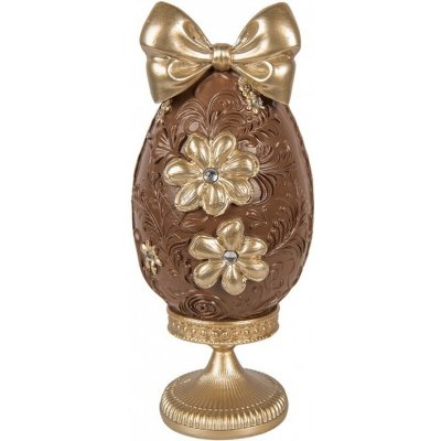 Čoko vajíčko na podstavci se zlatými květy a mašlí - 10*9*21 cm - Clayre & Eef – Hledejceny.cz