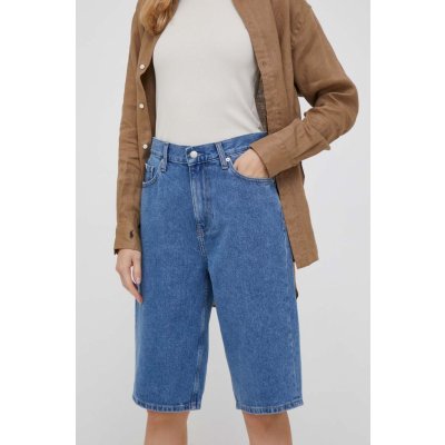 Calvin Klein Jeans Džínové šortky dámské hladké high waist tmavomodrá