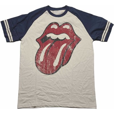 Rolling Stones tričko Lick Raglan Natural & Navy Blue pánské