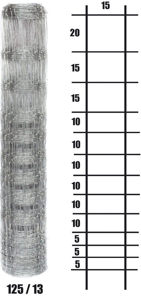 Lesnické pletivo uzlové - výška 125 cm, drát 1,6/2,0 mm, 13 drátů