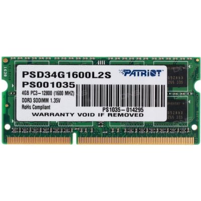 Patriot Signature DDR3L 4GB 1600MHz CL11 PSD34G1600L2S – Zboží Mobilmania