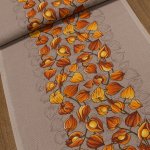 Bavlněné plátno vaflovina, utěrkovina / štola na metráž 703023 květy mochyně na béžové, š. 50cm (látka v metráži) – Sleviste.cz