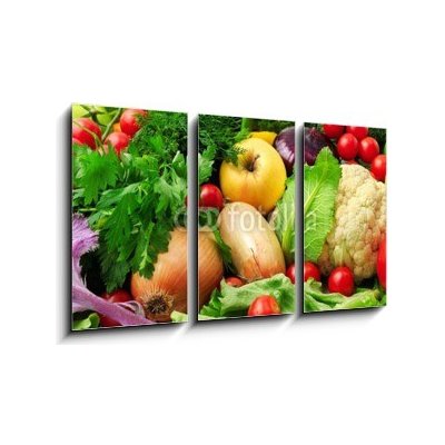 Obraz 3D třídílný - 90 x 50 cm - fresh fruits and vegetables čerstvé ovoce a zeleninu – Zboží Mobilmania