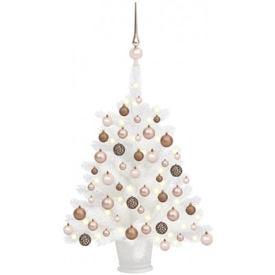 zahrada-XL Umělý vánoční stromek s LED diodami a sadou koulí bílý 65 cm