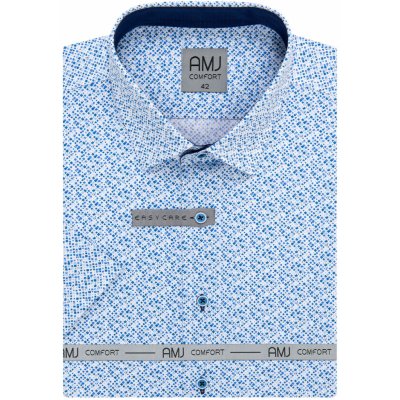 AMJ pánská košile bavlněná, modro-bílá mramorová kostka VKBR1208, krátký rukáv, Regular Fit