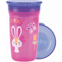 Nuby hrneček netekoucí 360° růžová/fialové víčko 300 ml