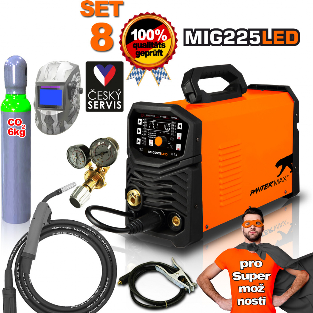 Pantermax MIG225LED MIG/TIG/MMA SET 8 CO2