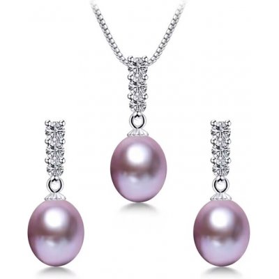GRACE Silver Jewellery Stříbrná souprava šperků s levandulovou perlou Damaris - stříbro 925/1000 SET2094 – Zboží Dáma