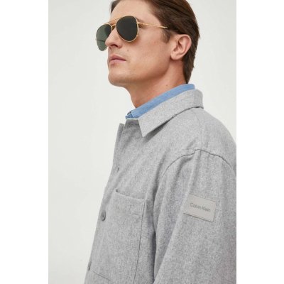 Calvin Klein vlněná košile relaxed s klasickým límcem šedá – Zboží Mobilmania
