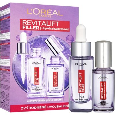 L´Oréal Paris Revitalift Filler oční sérum rozjasňující oční sérum 20 ml + L´Oréal Paris Revitalift Filler pleťové sérum revitalizační pleťové sérum 30 ml dárková sada – Zboží Dáma