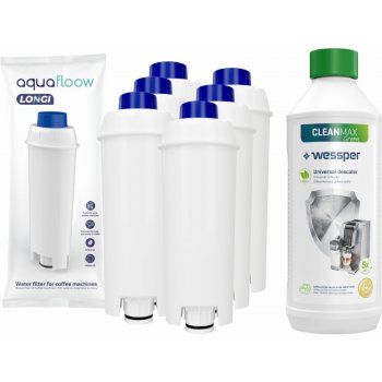 OEM Sada 6 ks filtr AquaFloow Longi DeLonghi + odvápňovač Wessper CleanMax 500 ml