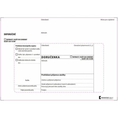 Krkonošské obálky Obálky B6 - Doručenka o správním řízení - bílá, samolepicí, 100 ks